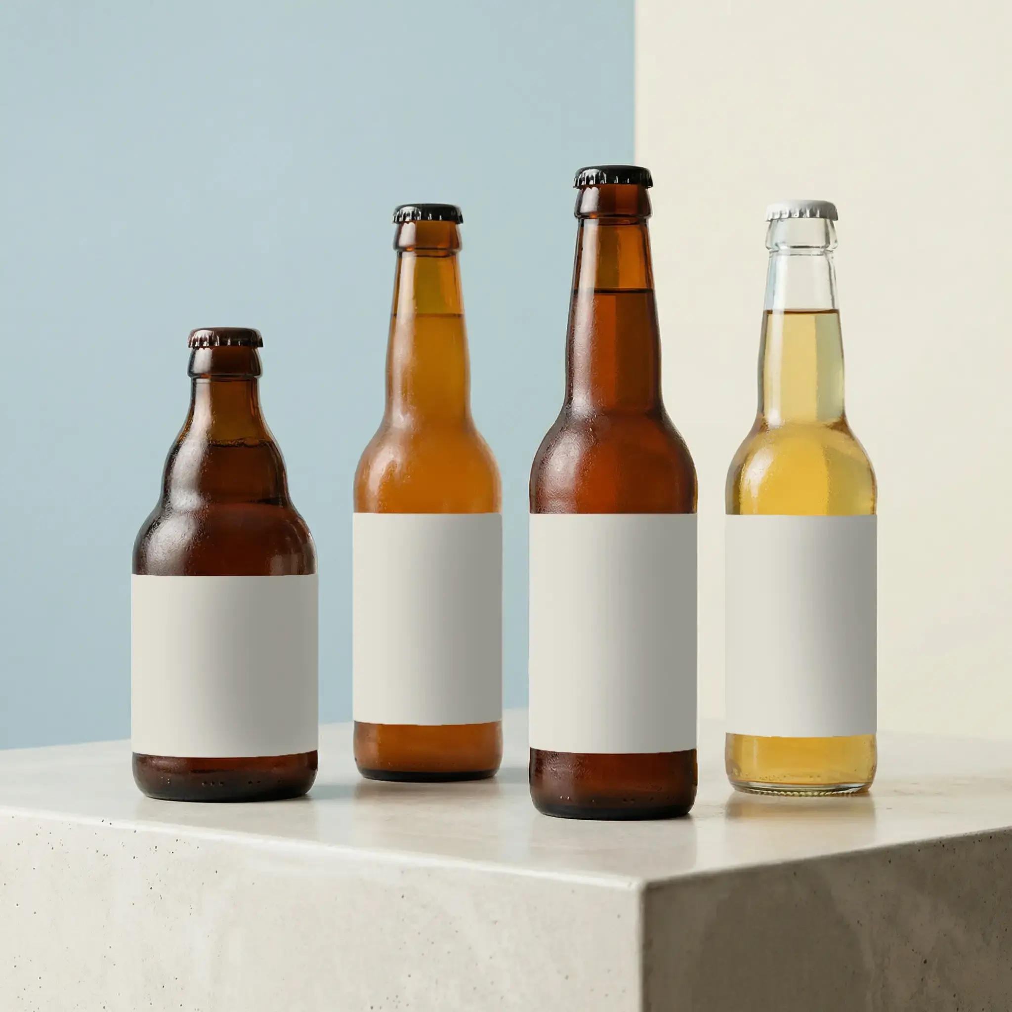 Verschiedene Flaschenformen und Designs für Getränke-Start-ups, die ihr eigenes Bier marktreif machen wollen.