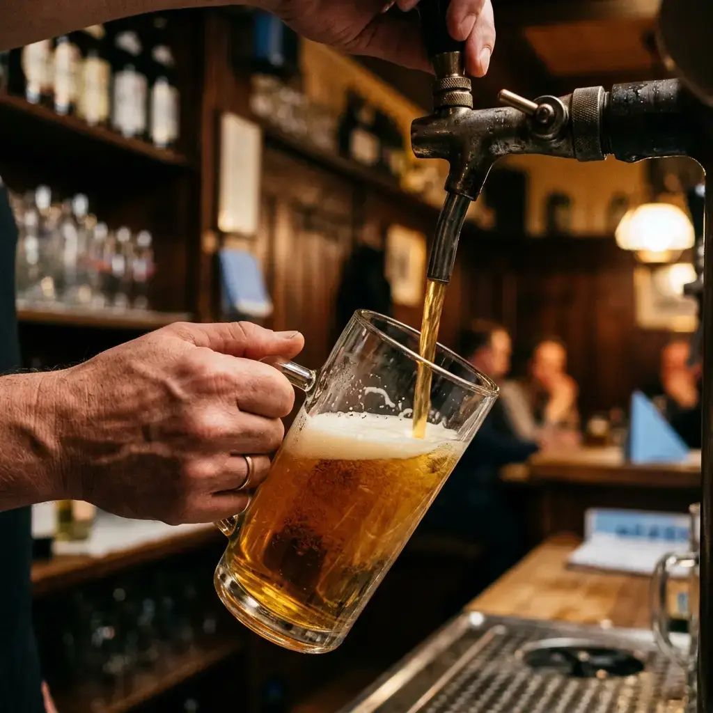 Frisch gezapftes Bier aus einem Zapfhahn – die perfekte Lohnbrauung-Lösung für Gastronomen und Wirte.