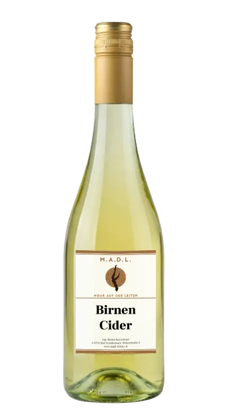 Ein erfrischender MADL Birnen-Cider mit feiner Kohlensäure aus regionalem Bio-Obst.