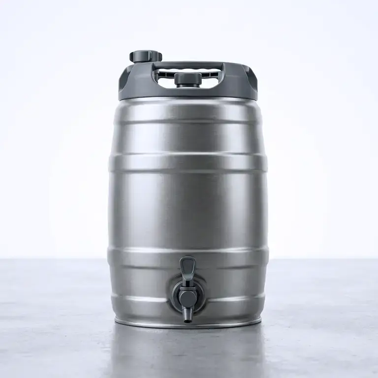 Effizienz im Karton: Flexible Bag-in-Box Abfüllung ab 1,5l bis 20l. Professionelle Bag-in-Box-Lösungen bei bimalo: Ein 10 Liter Karton mit integriertem Vitop-Ausschankhahn für effiziente Getränkelagerung.